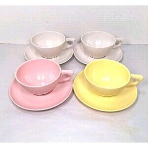 Vintage MCM Stetson Melmac Tea Cups & Saucers Set of 4